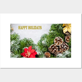 Christmas Wreath with Happy Holidays Posters and Art